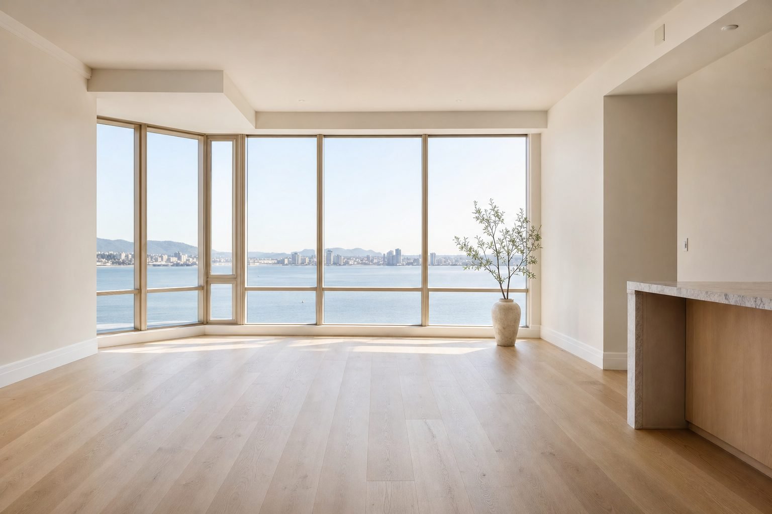Empty, freshly cleaned condo with bay view ready for move-in